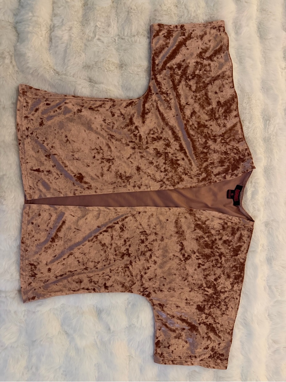 Crushed Velvet Open-Front Women's Sweater - Mauve Pink